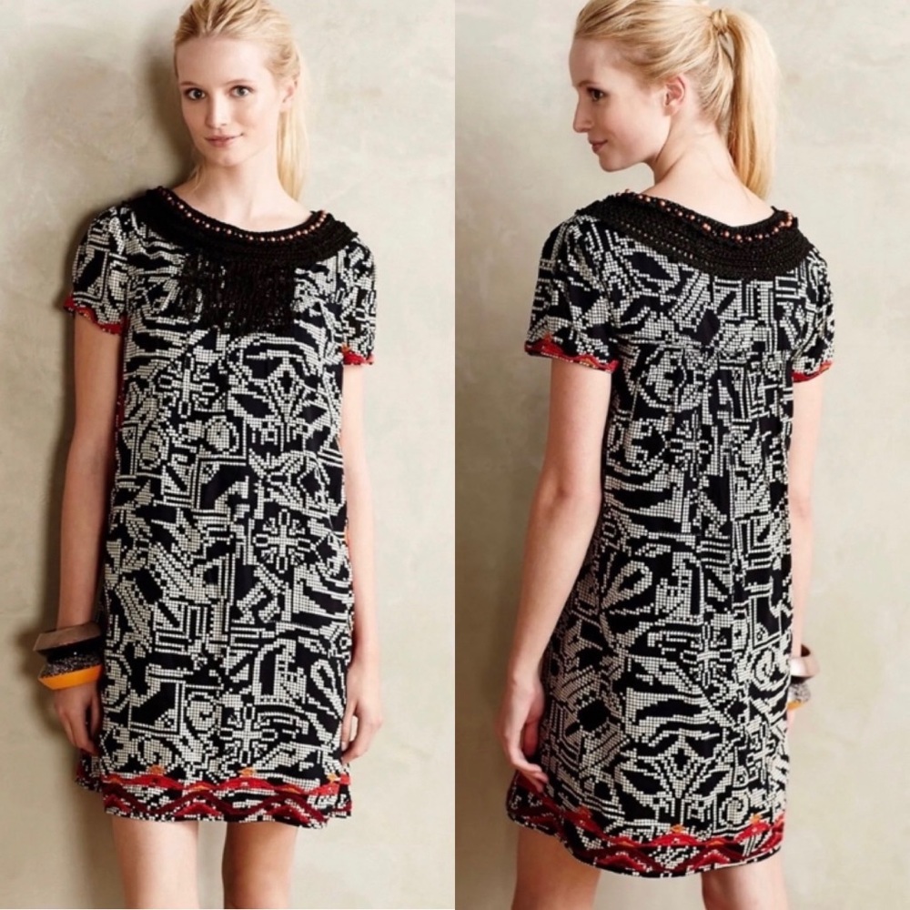 Anthropologie Graphic Black and White Mini Dress